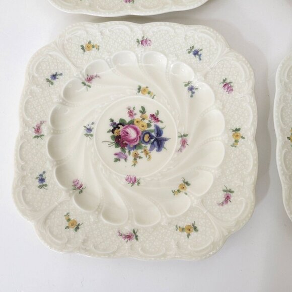 Black Knight Meissen Square Foral Plates Set of Six - Picture 2 of 9